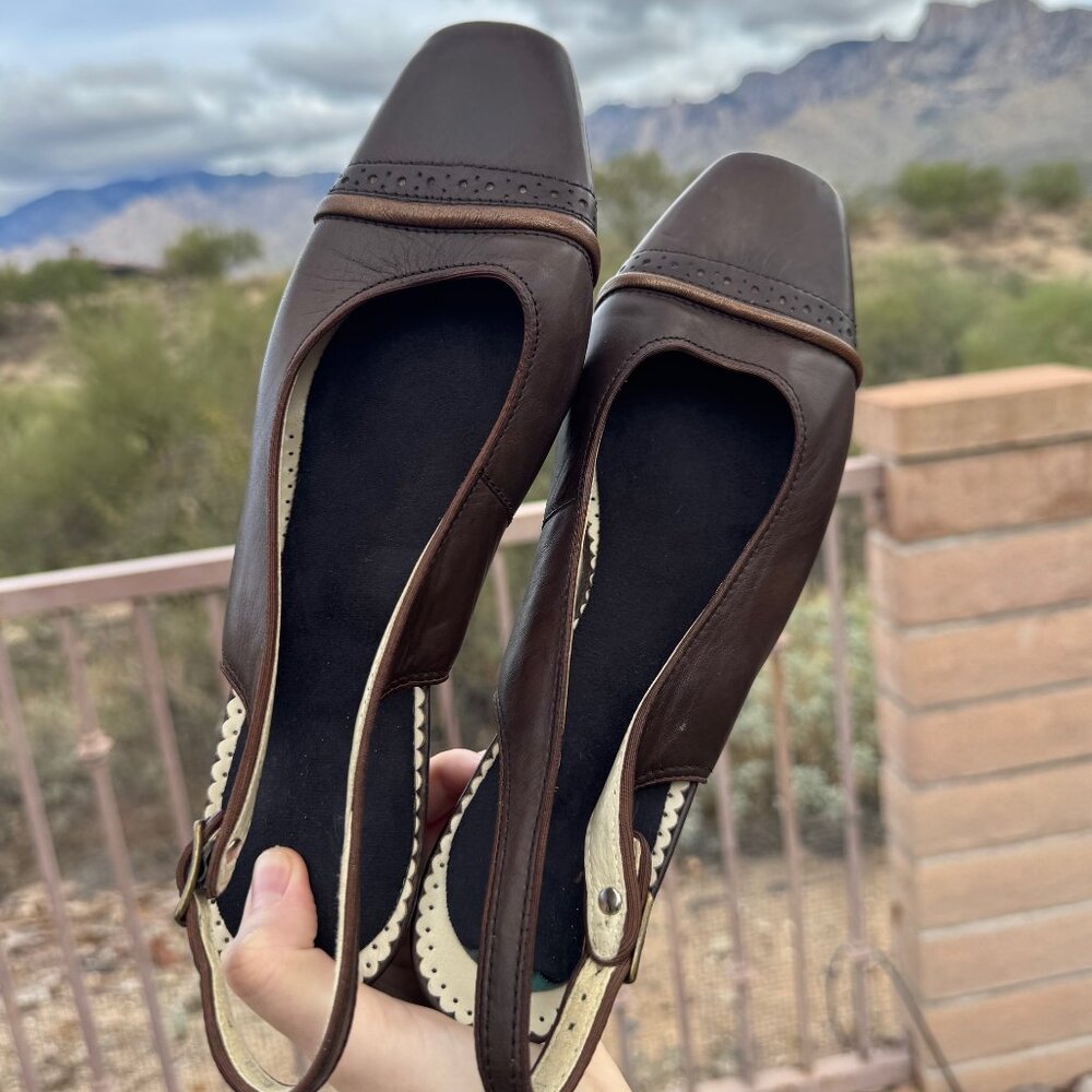 Ara Brown Leather Slingback Comfort Heels Cushioned Footbed Size 8